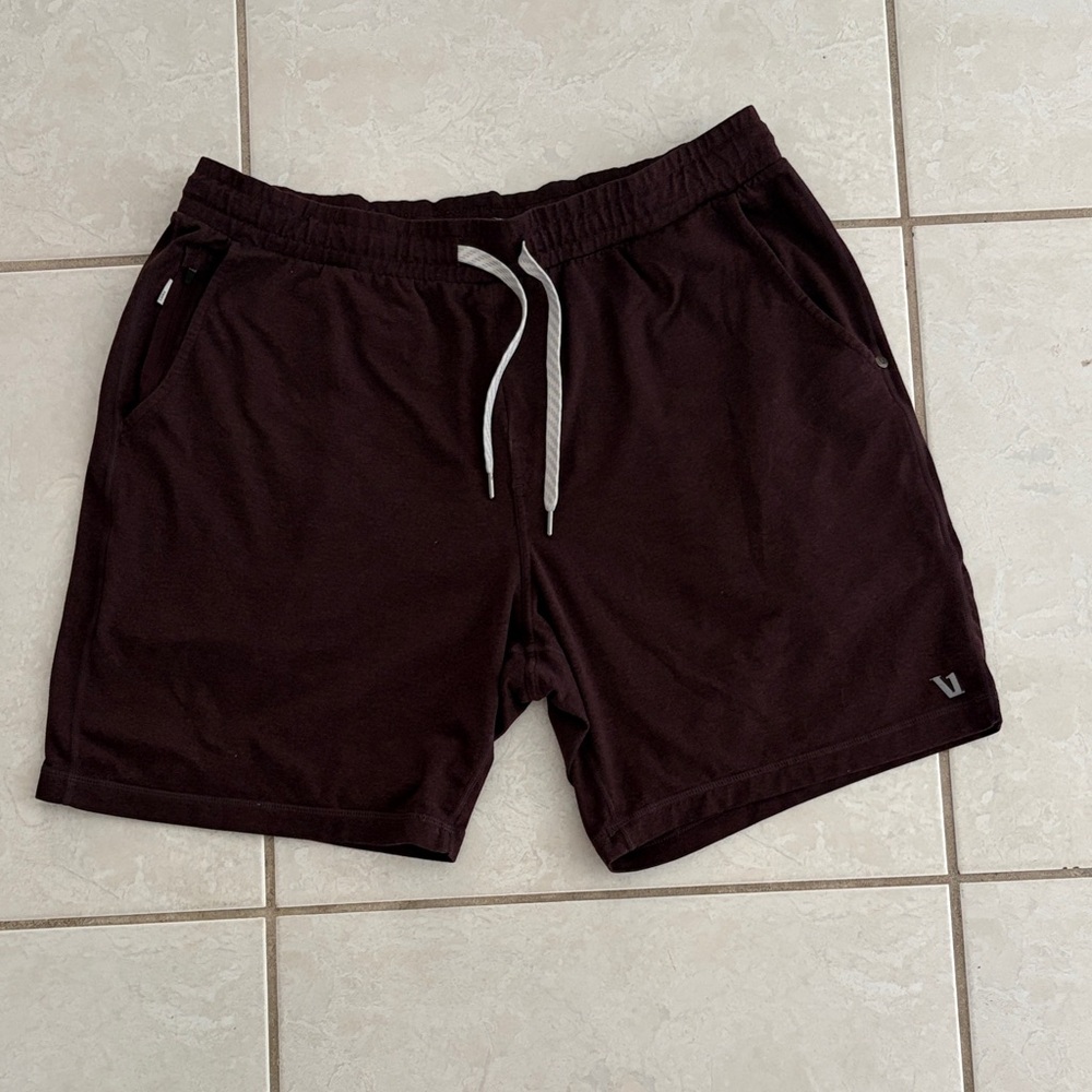 Vuori Maroon Athletic Drawstring Shorts with Gray Details